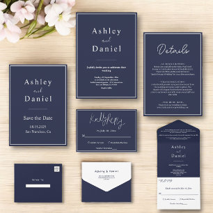 Elegant Chic Navy Blue White Minimal Wedding Enclosure Card