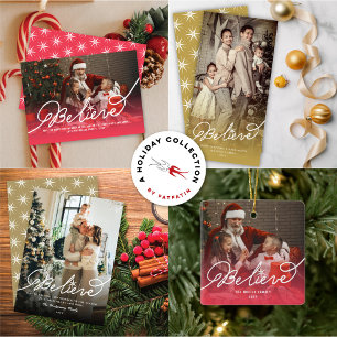 Believe Star Calligraphy Religious Christmas Photo Holiday Card
