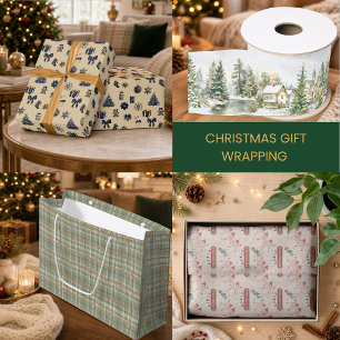 Teddy Bear Christmas Train Tartan Personalized Large Gift Bag