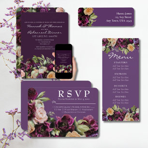 Dark Lavender Floral Fall Wedding Return Address 
