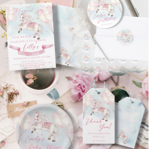 Fairytale baby Pony pink balloons stars Birthday Paper Plate