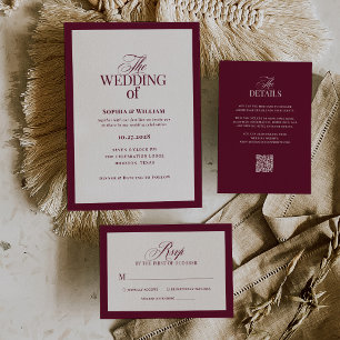 Classic Luxe   Elegant White and Burgundy Wedding Invitation