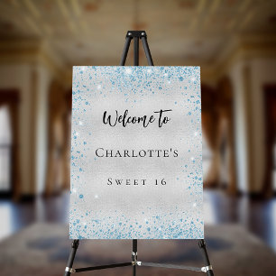 Sweet 16 silver blue sparkles party luxury invitation