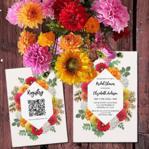 Autumn Dahlia Floral Fall Bridal Shower Invitation