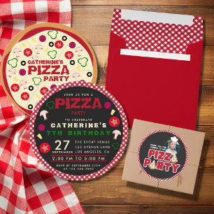 Modern Red Pizza Party Kids Birthday Thank You Classic Round Sticker