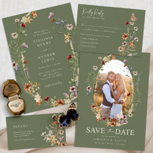 Green Boho Arch Wedding Invitation