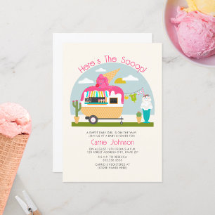 The Scoop Ice Cream Camper Light Pink Baby Shower Invitation