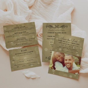 Elegant Champagne Gold and Black Wedding Invitation