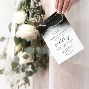 Ethereal Mist Ombre Black Gold Foil Modern Wedding Invitation