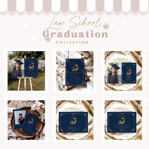Photo Law School Graduation Modern Navy Blue Gold Invitation