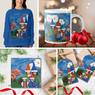 Funny Gnome Your Family of Three Merry Christmas  Holiday Card