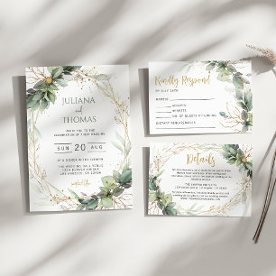 botanical Eucalyptus Greenery Gold Frame Wedding Save The Date
