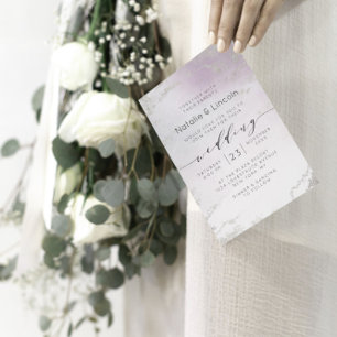 Ombre Light Purple Silver Foil Frosted Wedding Invitation