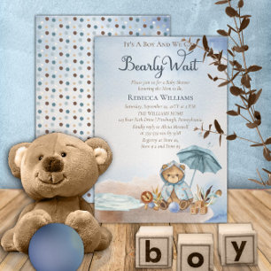 Bear   Blue Umbrella Bearly Wait Boy Baby Sprinkle Invitation