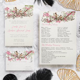 Teal Aqua Beeswax Raspberry Green Lovebird Wedding Invitation