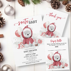 Santa Baby Shower Polar Teddy Bear Cub Watercolor Invitation