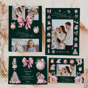 Photo Pink Retro Vintage Christmas Holiday Card