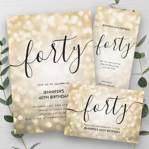 Modern Glam Gold Glitter Lights 40th Birthday  Invitation