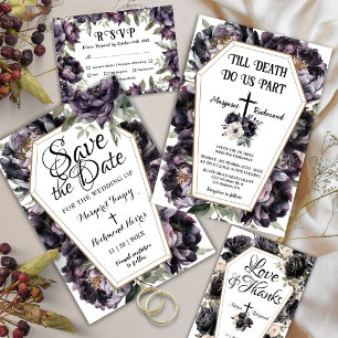 Gothic Coffin Black Roses Wedding Details Cards