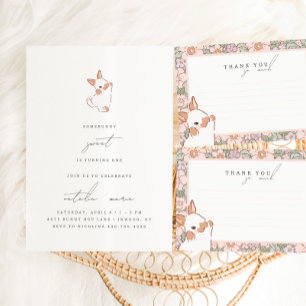 Somebunny Sweet Spring Floral Girls 1st Birthday Invitation