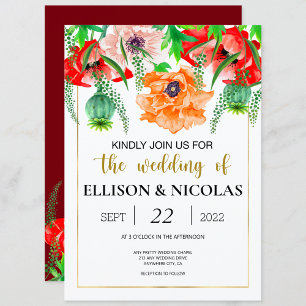 Watercolor Poppies Wedding Invitation