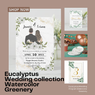 Invitation Elégant Mariage d'aquarelle blanc et vert