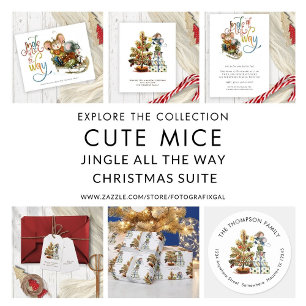Fun Cute Mice Sleigh Jingle All The Way Glitter Holiday Card