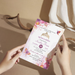Quinceañera in watercolor with butterflies save the date