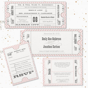 Mint Chevron Zigzag Vintage Modern Ticket Wedding Invitation