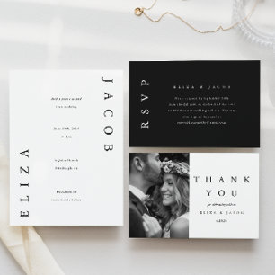 Elegant Black and White Wedding Photo Invitation