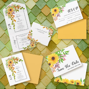 Menu Mariage de automne de tournesol, arc et monogramme