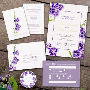 Purple flowers watercolor evening reception invitation