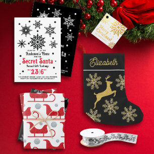 Invitation Vintage Noir Et Blanc Noël Père Noël Flocon De Nei
