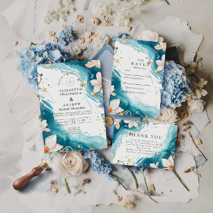 Modern Coastal Seashell Watercolor Wedding Invitation