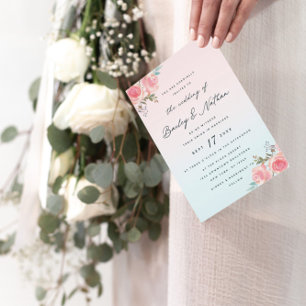 Pink Ombre French Garden Shabby Floral Wedding Invitation