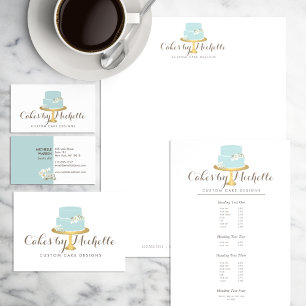 Carte De Visite Carré Elégant gâteau bleu avec décoration de gâteau aux 