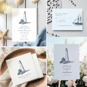 Carte RSVP de mariage pour voilier marine nautique