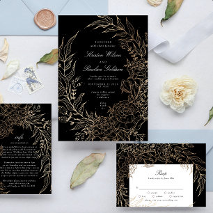 Premium Editable Gold Floral Wreath Wedding Invitation