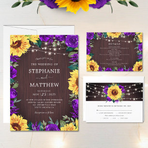 Rustic Sunflower Purple Lights Budget Wedding