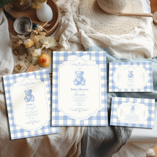 Bow Gingham French Teddy Bear Baby Shower Napkin