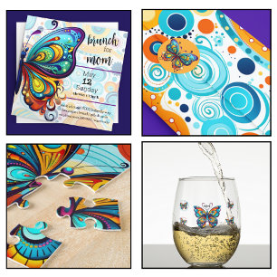 Colourful Butterflies   Brunch for Mom  Invitation