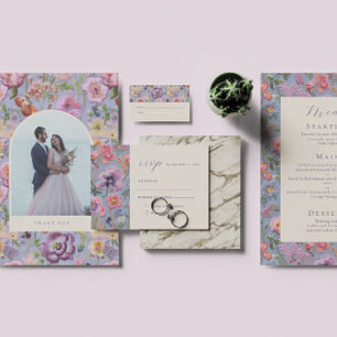 Invitation Mariage de broderie botanique orange et violet gra