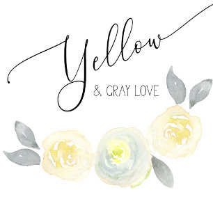 Faire-part de mariage photo - Floral jaune et gris