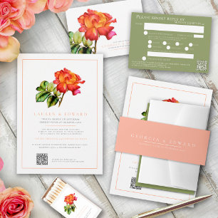 Tea rose orange striped flower watercolor wedding Tri-Fold programme