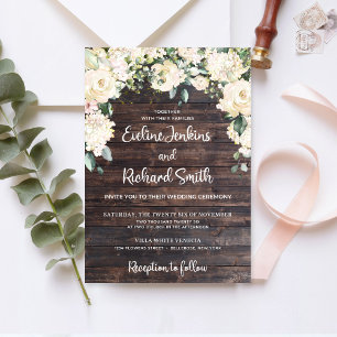 Greenery foliage rustic wood bohemian wedding invitation