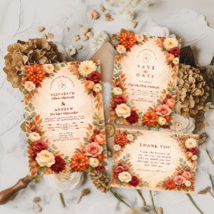 Autumn Floral Romance Wedding Invitation
