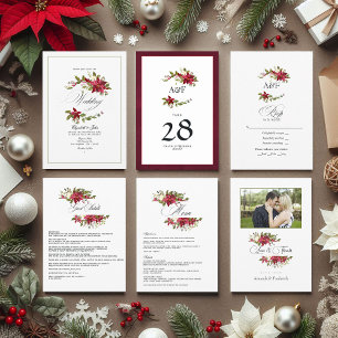 Watercolor Poinsettia and Holly Christmas Wedding RSVP Card