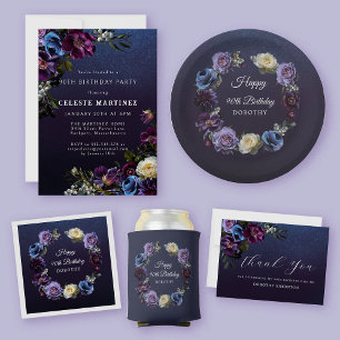 Moody Purple Flowers 90th Birthday Party Invitation