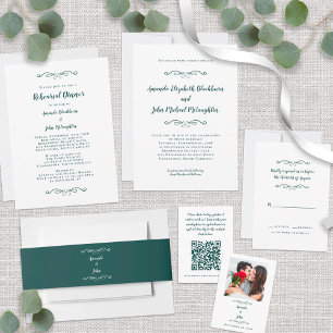 Invitation Élégant classique Emerald Green Blanc Mariage form