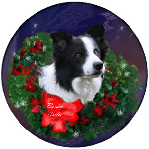 Border Collie Christmas Wreath Holiday Card